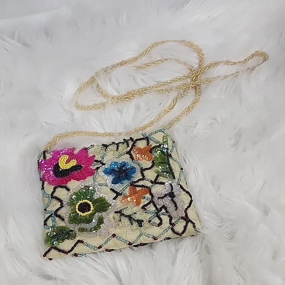 Pierre Urbach Sequin Beaded Evening Bag with Braided Seed Bead Crossbody Vintage